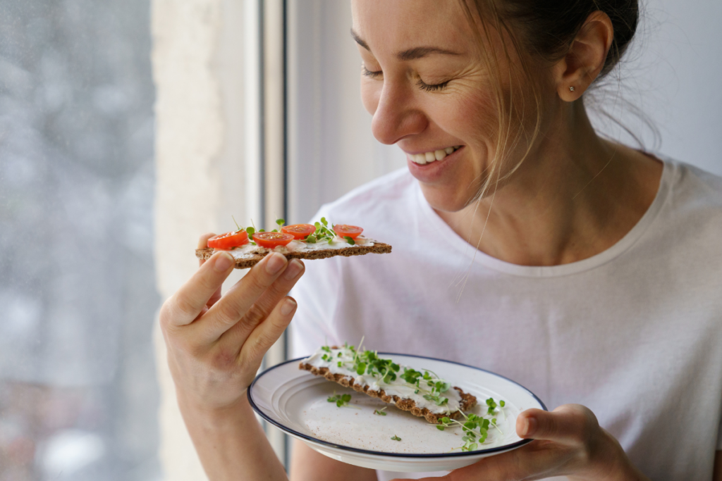 woman eating healthy snack