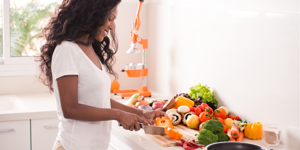 woman cooking a healthy meal