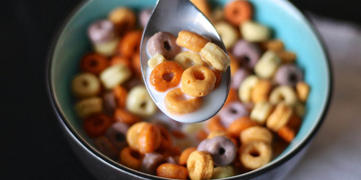fruit loops and milk in a bowl